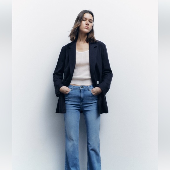 ZARA NAVY BLUE DOUBLE BREASTED BLAZER - Picture 8 of 14